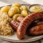 Fresh Polish kielbasa cooked until browned and served with simple traditional sides.