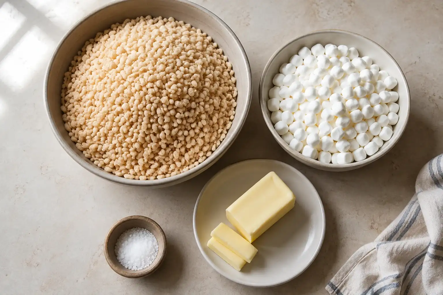 Giant Rice Crispy Treat Crispy rice cereal, mini marshmallows, butter, and salt for a giant rice crispy treat