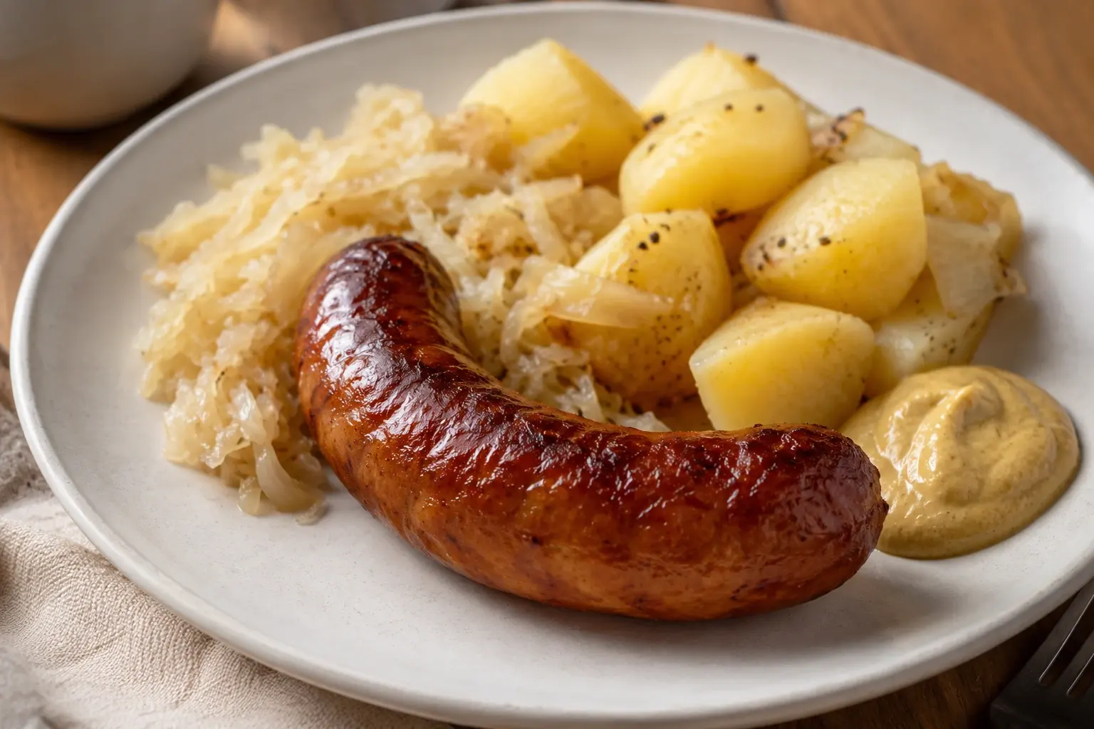 How to Cook Fresh Kielbasa Serving Cooked fresh kielbasa served with simple traditional accompaniments.
