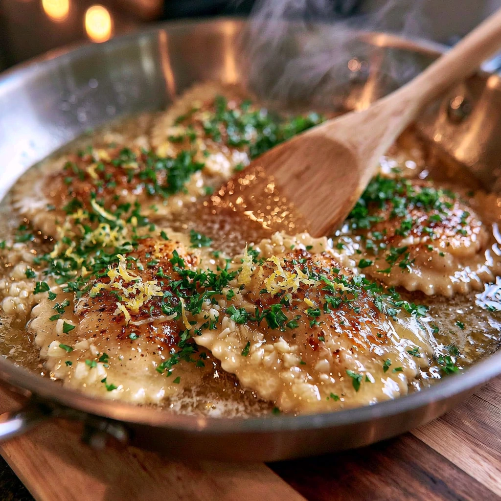 Cooking Lobster Ravioli in Lemon Butter Sauce Cooking lobster ravioli in a creamy zesty lemon butter sauce with garlic and parsley.