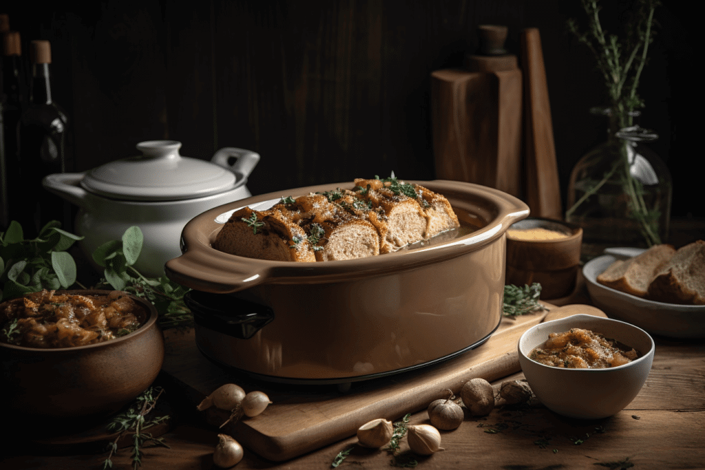 Home 3 Rustic setup with slow cooker pork chops and stuffing