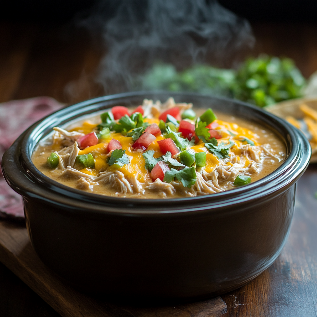 Shredded queso chicken in slow cooker
