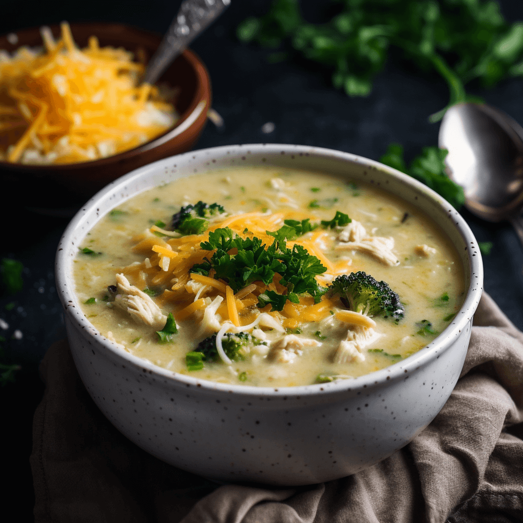 Chicken Broccoli Soup Slow Cooker – 4 Step Ultimate Comfort Bowl 8 Served bowl of chicken broccoli soup with cheese