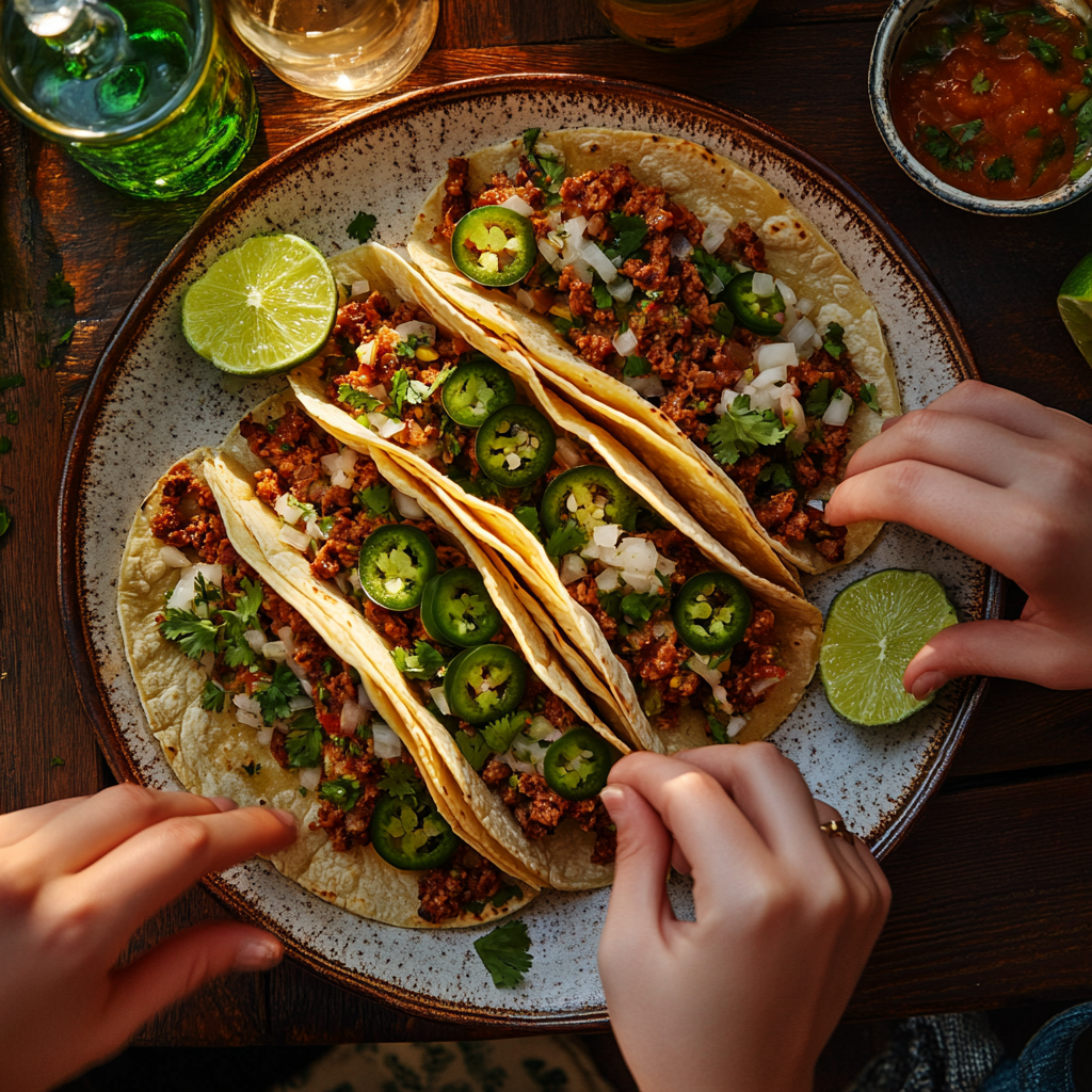 Slow Cooker Queso Chicken Tacos – Ultimate 30-Minute Comfort 8 Queso chicken tacos being served