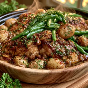 Chicken green beans potatoes slow cooker meal with garlic butter and herbs