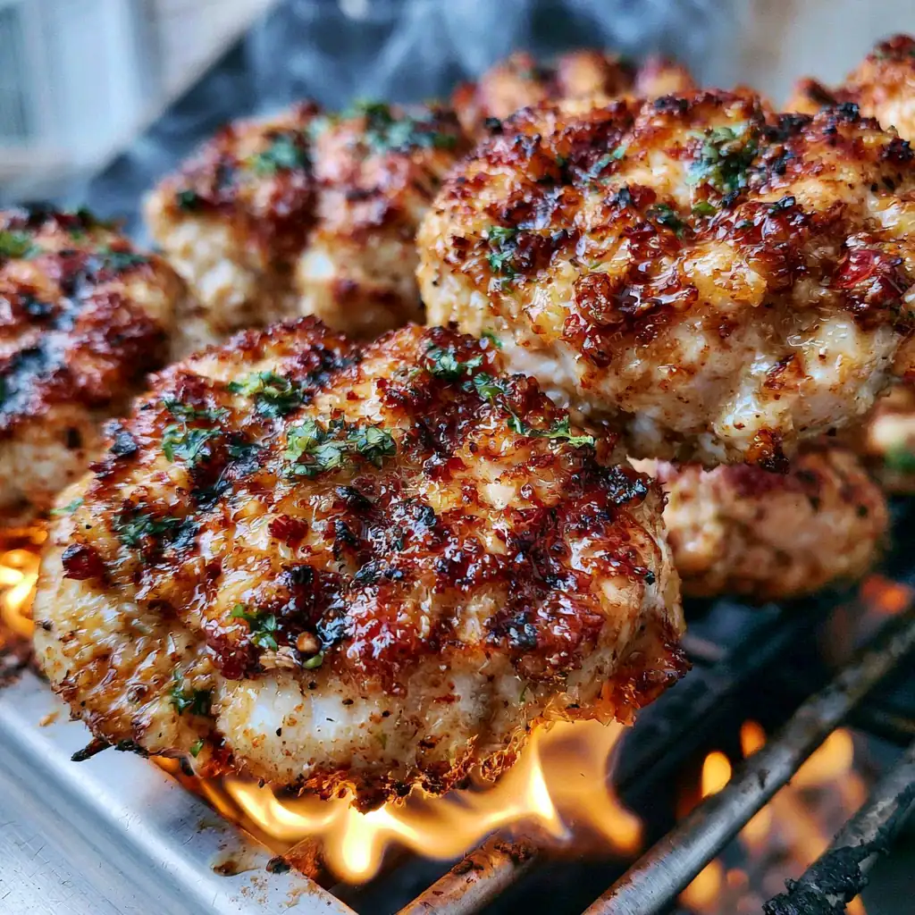 Grilling Coconut Lime Chicken Skewers Coconut Lime Grilled Chicken Skewers cooking on an outdoor grill