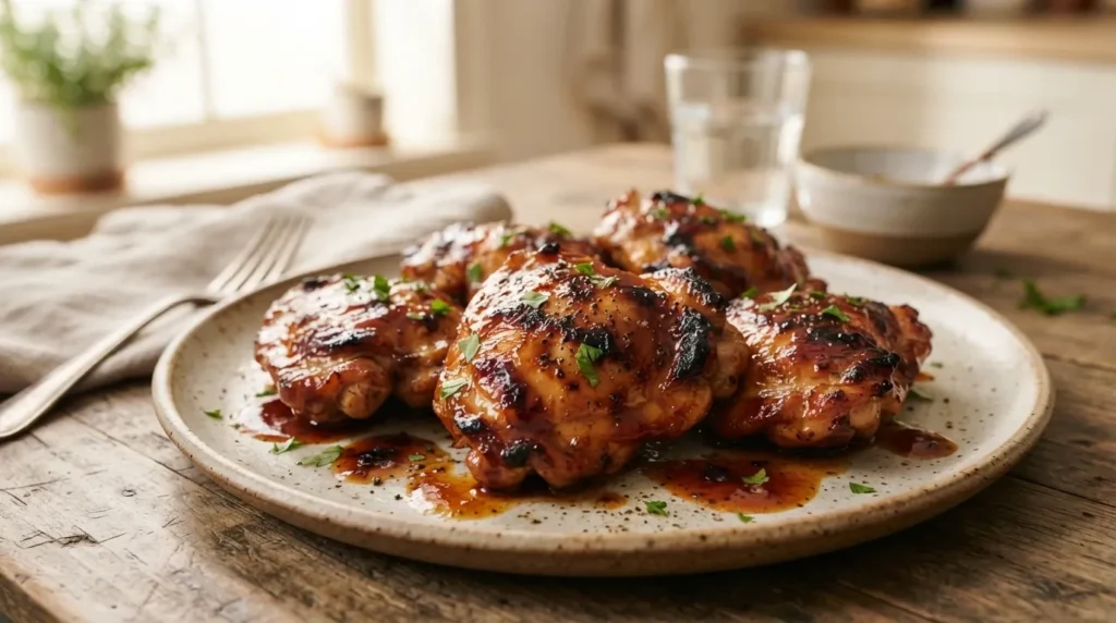 Slow Cooker Recipes 2 Juicy slow cooker BBQ chicken thighs coated in barbecue sauce