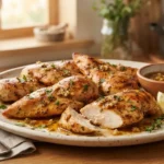 Juicy slow cooker chicken tenders seasoned with paprika, garlic, herbs, and lemon