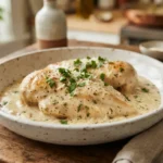 Slow Cooker Creamy Chicken breasts in a creamy garlic Parmesan sauce