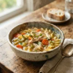 Slow Cooker Chicken Noodle Soup with tender chicken, egg noodles, carrots, celery, and herbs