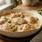 Creamy slow cooker garlic chicken thighs with garlic Parmesan sauce