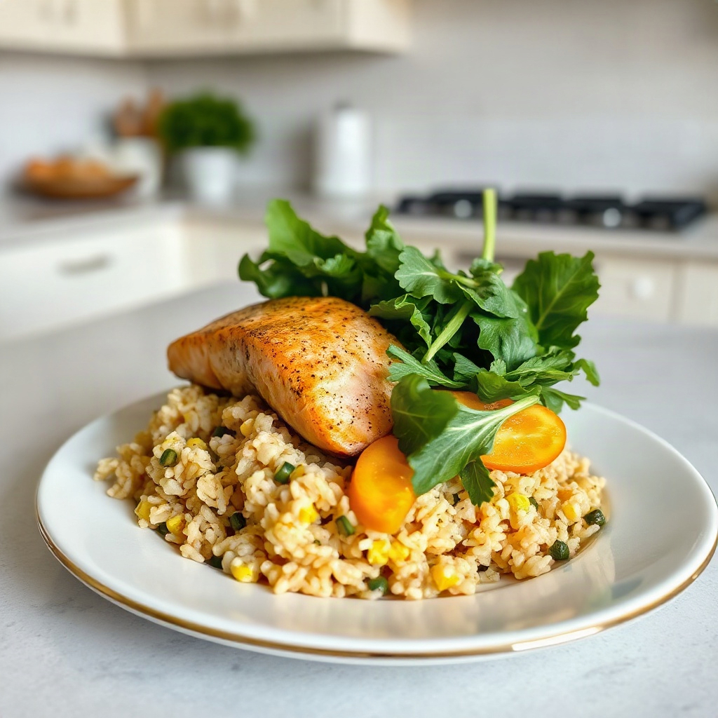 Finished anti-inflammatory salmon bowl with turmeric and greens, showcasing vibrant ingredients.