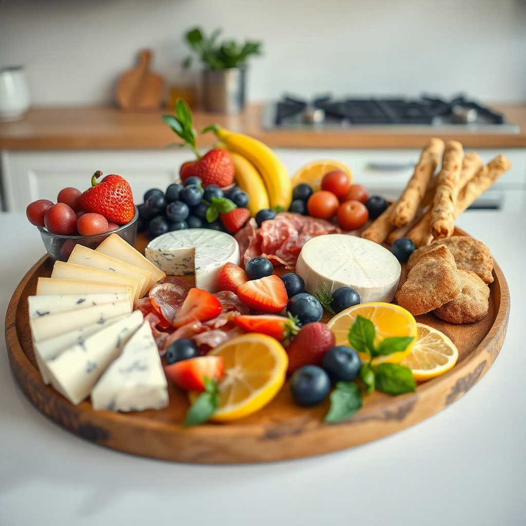 Breakfast Grazing Board: The Viral Brunch Spread Trend 6 A beautifully arranged breakfast grazing board featuring various toppings, garnishes, and sides, ready to serve.