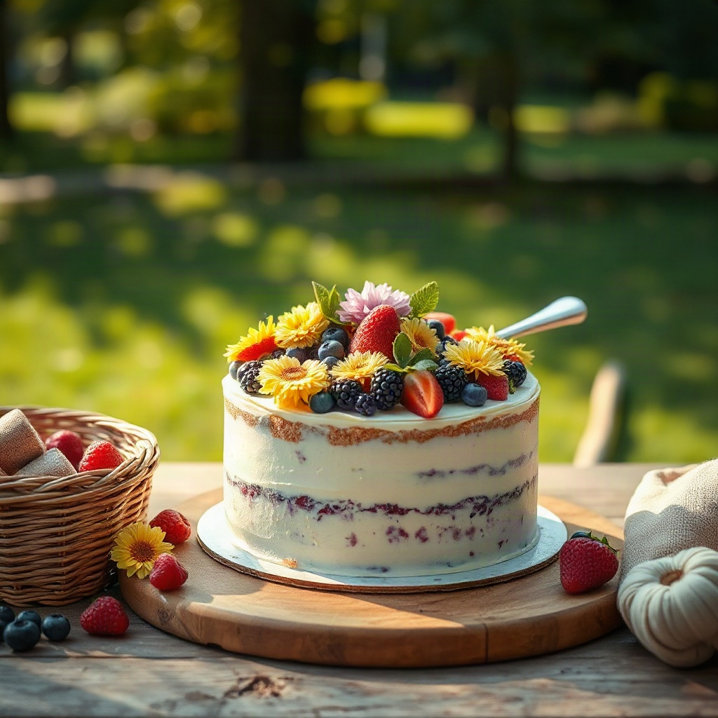 Cake Picnic Ideas: The Experience-Based Food Trend on Pinterest 6 A beautifully presented cake showcasing cake picnic ideas with various toppings and garnishes.