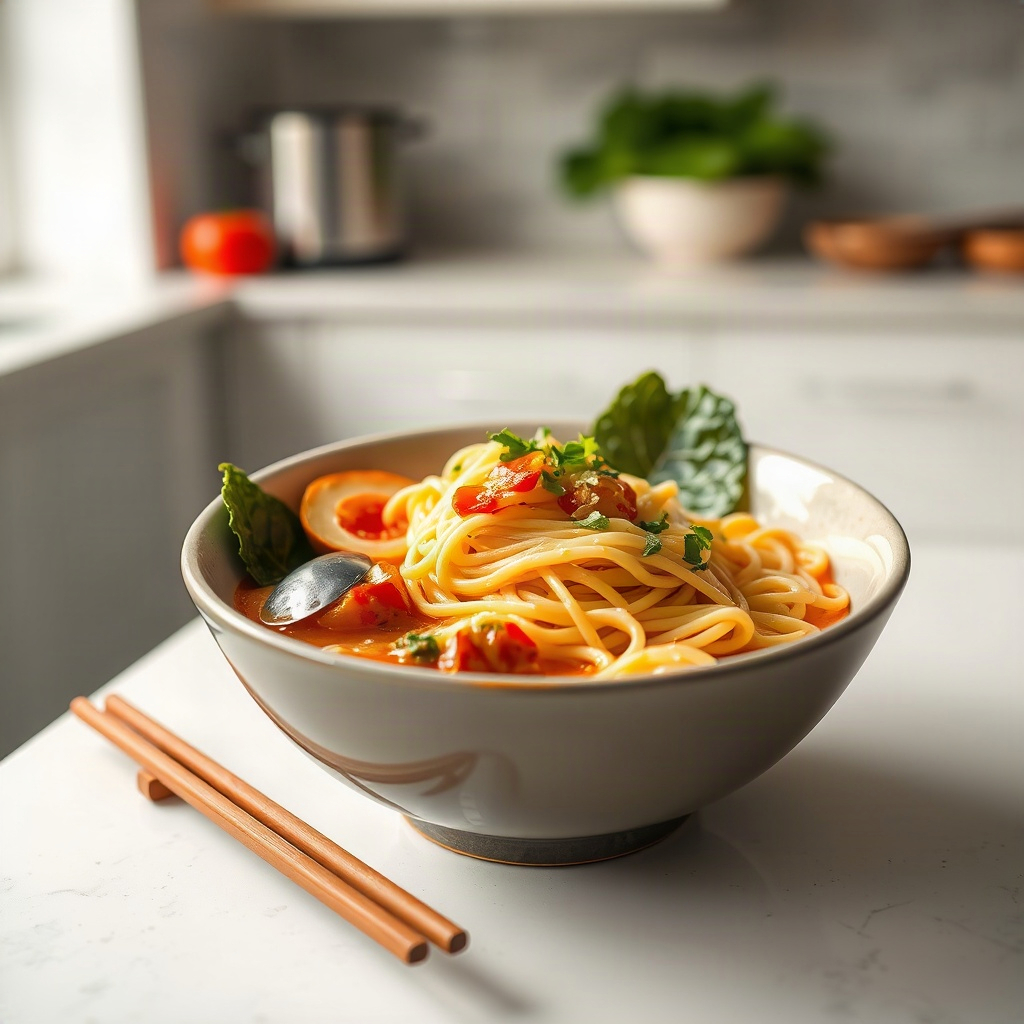 Featured shot of plated Carbonara Buldak Ramen, showcasing noodles, sauce, and toppings. — carbonara buldak ramen recipe