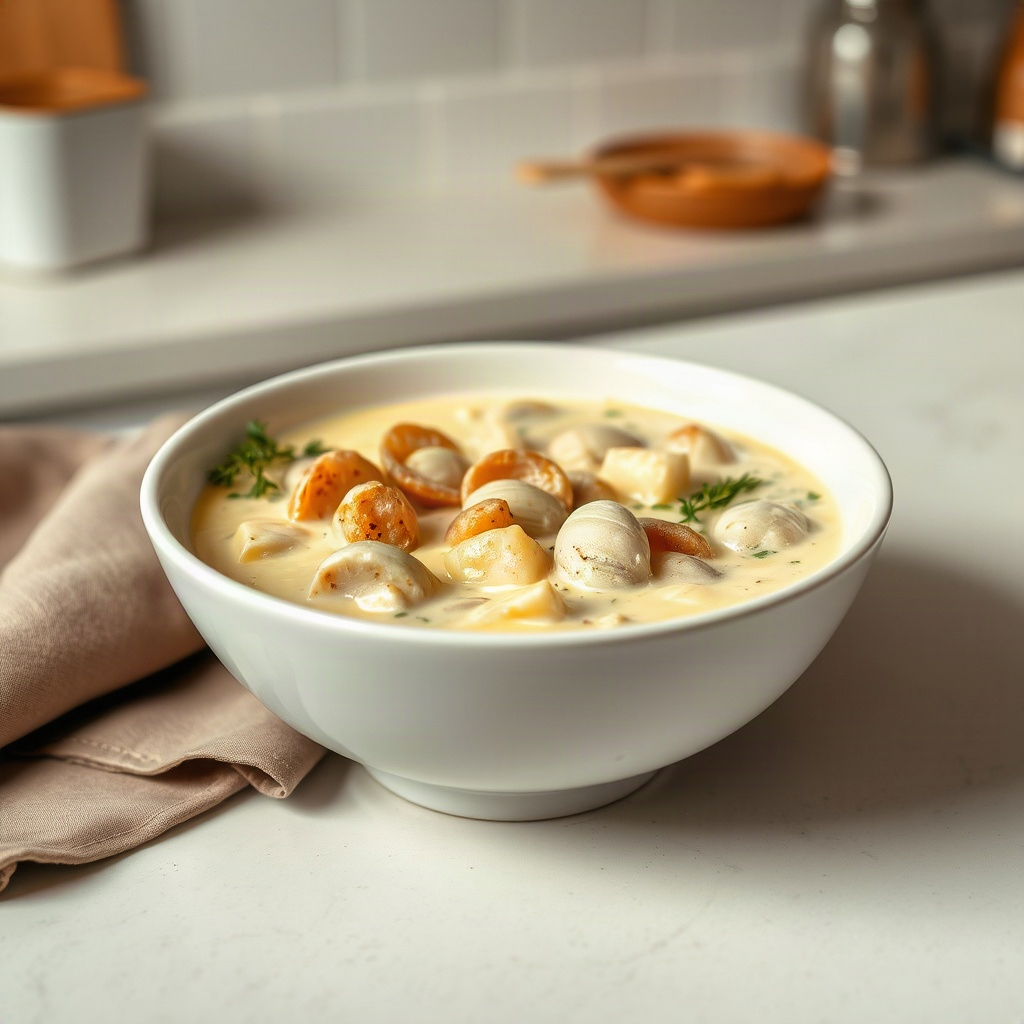 A bowl of classic clam chowder topped with fresh herbs, showcasing a creamy, thick texture. — clam chowder recipes