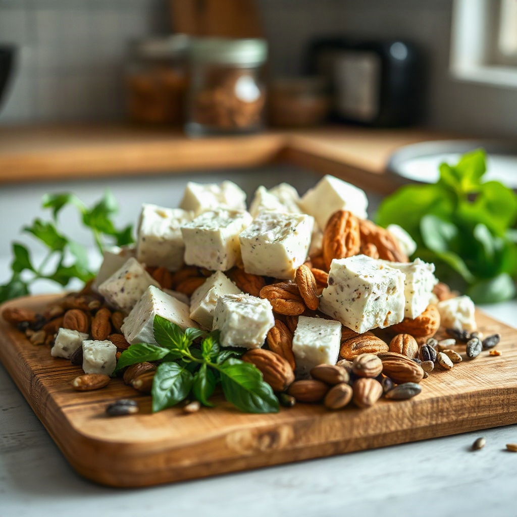 Cottage Cheese Bark: The Frozen High-Protein Snack Trend 4 Various raw ingredients for cottage cheese bark displayed in small bowls on a counter.