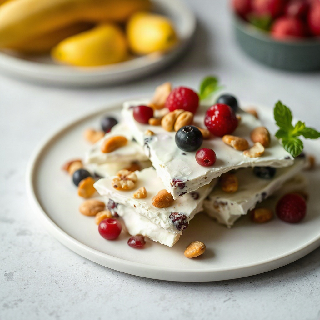 Cottage Cheese Bark: The Frozen High-Protein Snack Trend 6 A serving of Cottage Cheese Bark topped with nuts and fruit, showcasing its texture and garnishes.