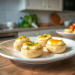 Finished cottage cheese egg bites plated on a white dish, showcasing their texture and presentation.
