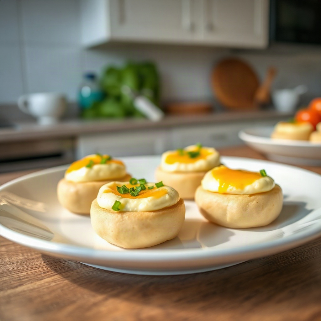 Finished cottage cheese egg bites plated on a white dish, showcasing their texture and presentation.