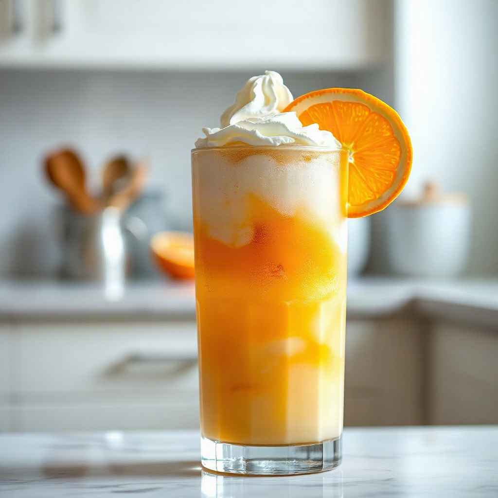 Slow Cooker Recipes 4 Finished Creamsicle Dirty Soda in a glass, showcasing orange and vanilla colors.