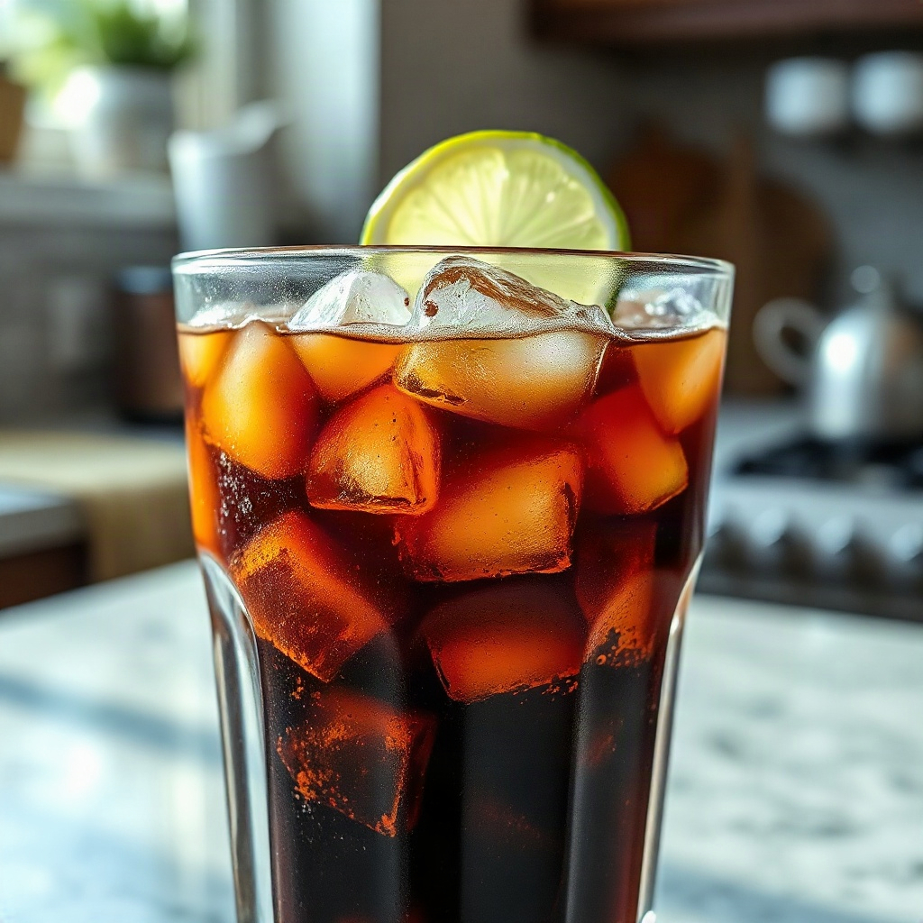 Raw ingredients for Dirty Coke, including small bowls of coconut syrup and lime, arranged on a cutting board.