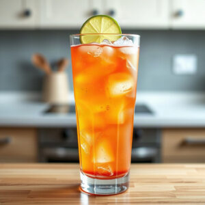Finished Dirty Energy Drink recipe in a glass with ice, showcasing its vibrant color and carbonation.