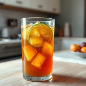 A finished glass of Dirty Ginger Ale, showcasing a spicy-sweet blend with ice and a slice of lime, representing the dirty soda trend. — ginger ale dirty soda
