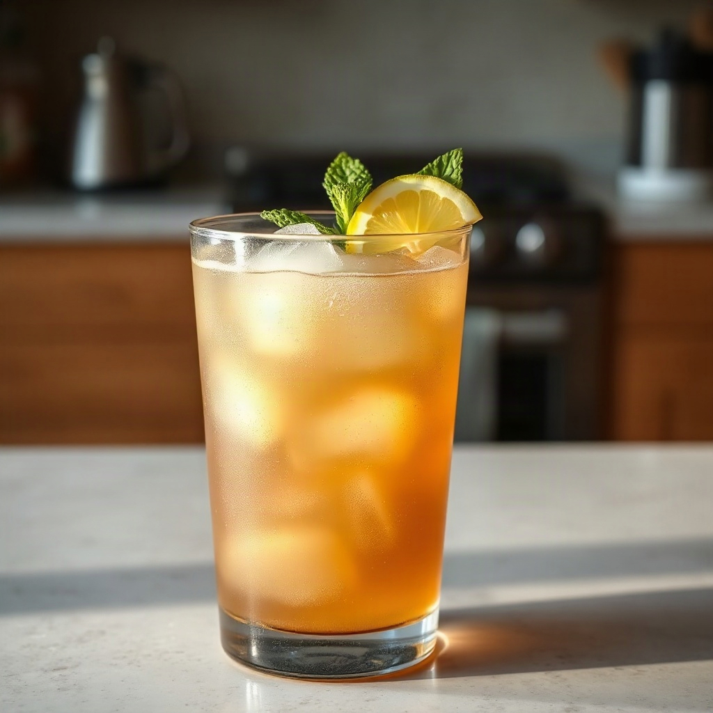 Dirty Ginger Ale Recipe: A Spicy-Sweet Take on the Dirty Soda Trend 6 A glass of Dirty Ginger Ale topped with fresh mint and a slice of lime, served on a wooden table.