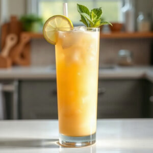 A finished Dirty Lemonade Soda in a glass, showcasing its creamy texture and tart color.
