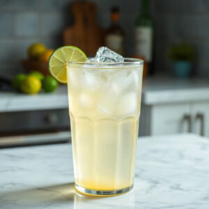 A finished Dirty Lime Soda, showcasing vibrant green lime and soda served in a glass.