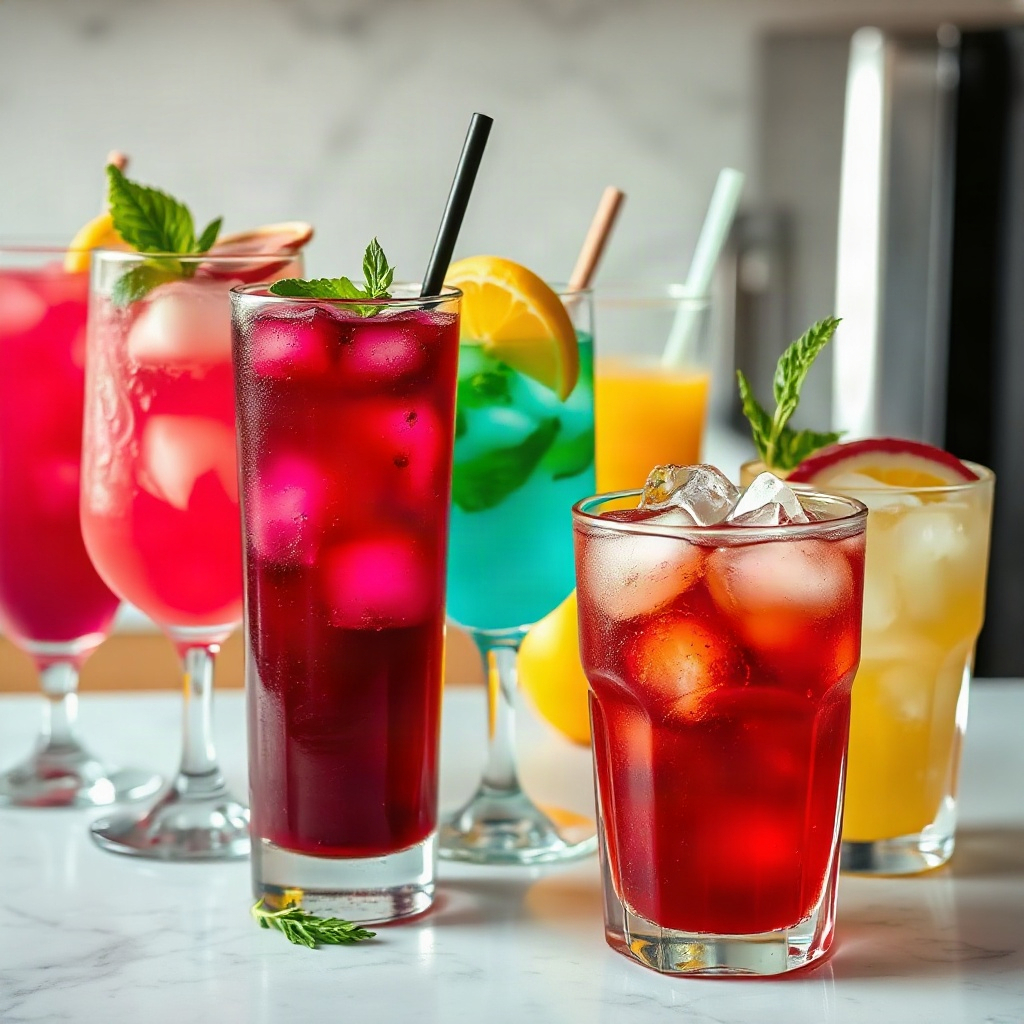Dirty Soda Menu Ideas: 25 Flavor Combos for Your Next Party 4 Raw ingredients for dirty soda, including small bowls of flavor syrups and mixers on a cutting board.
