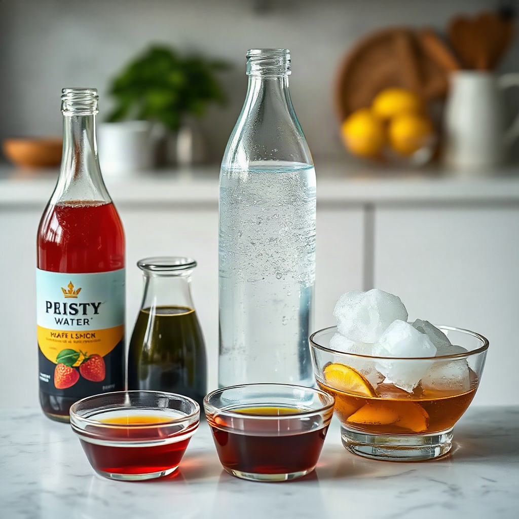 Dirty Sparkling Water Recipe: A Healthier Take on the Dirty Soda Trend 4 Raw ingredients for dirty sparkling water recipe, including small bowls of flavorings on a cutting board.