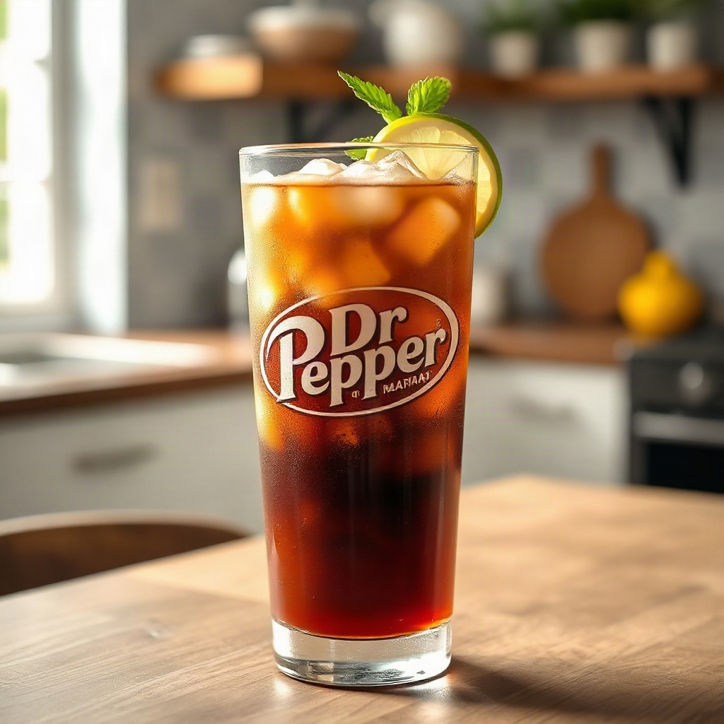 A vibrant Dr Pepper drink served with garnishes, showcasing the unique presentation for drink recipes.