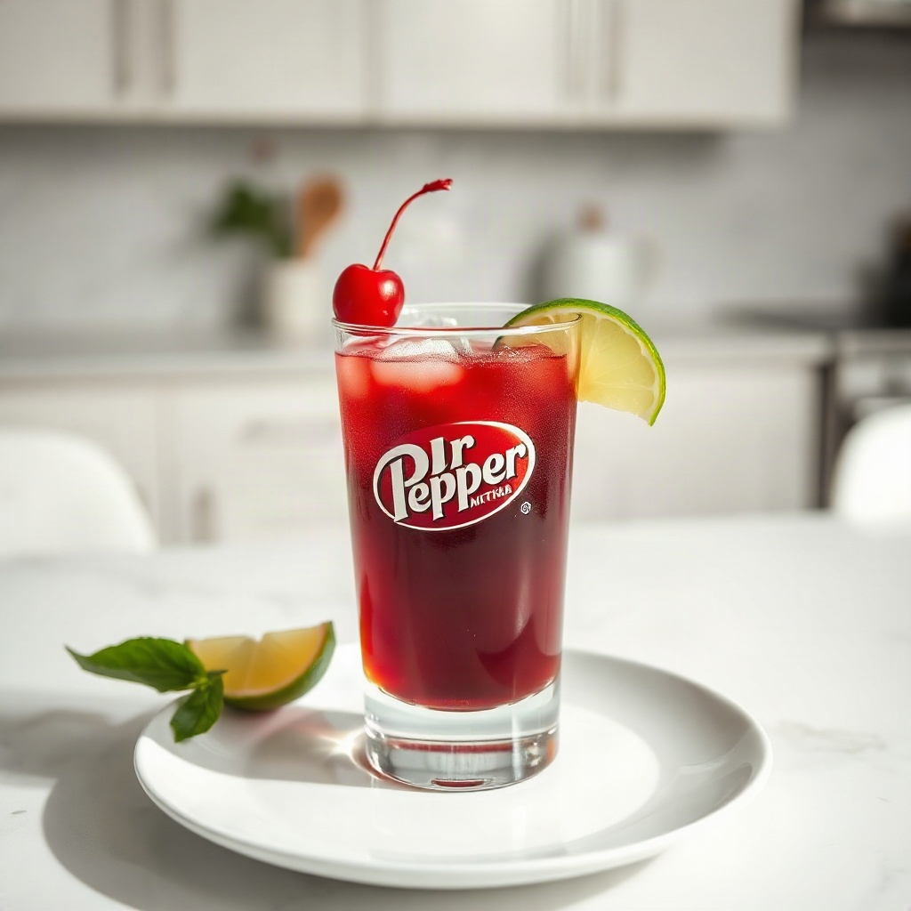 A vibrant Dr Pepper mocktail served in a glass, showcasing its rich color and inviting presentation.