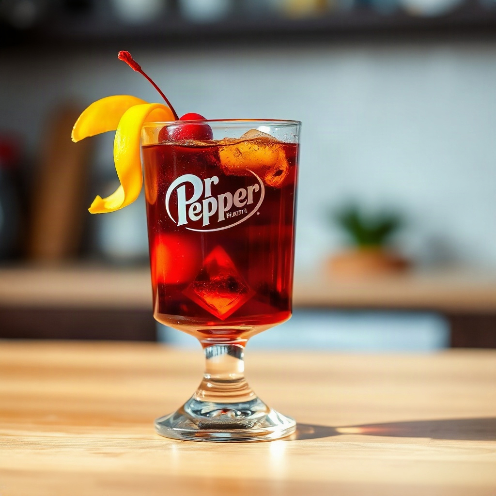 Dr Pepper Old Fashioned Recipe: A Unique Twist on a Classic Cocktail 4 Raw ingredients for Dr Pepper Old Fashioned recipe including small bowls of bitters, sugar, and a bottle of Dr Pepper.