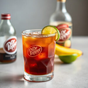 Plated Dr Pepper and Rum drink, featuring a vibrant brown soda and rum mix served in a glass. — dr pepper rum drink