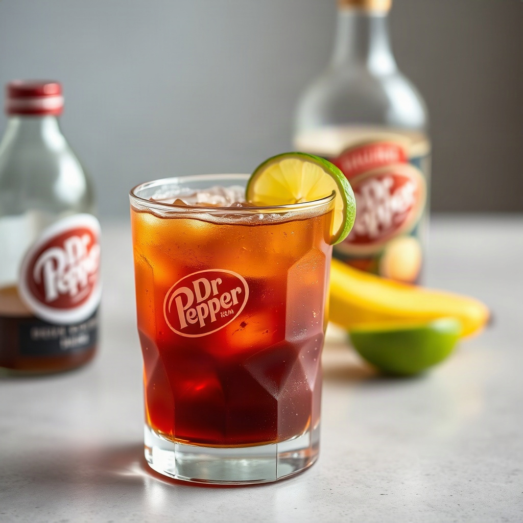 Plated Dr Pepper and Rum drink, featuring a vibrant brown soda and rum mix served in a glass. — dr pepper rum drink