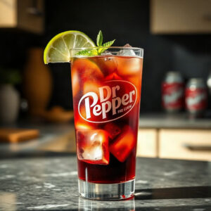 A finished Alcoholic Dirty Dr Pepper cocktail, showcasing the vibrant drink with ice in a glass. — dirty dr pepper alcohol