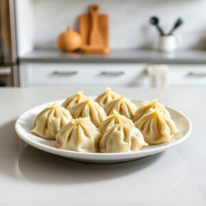 Plated cabbage dumplings with a golden-brown exterior, showcasing the finished dish from the cabbage dumplings recipe.