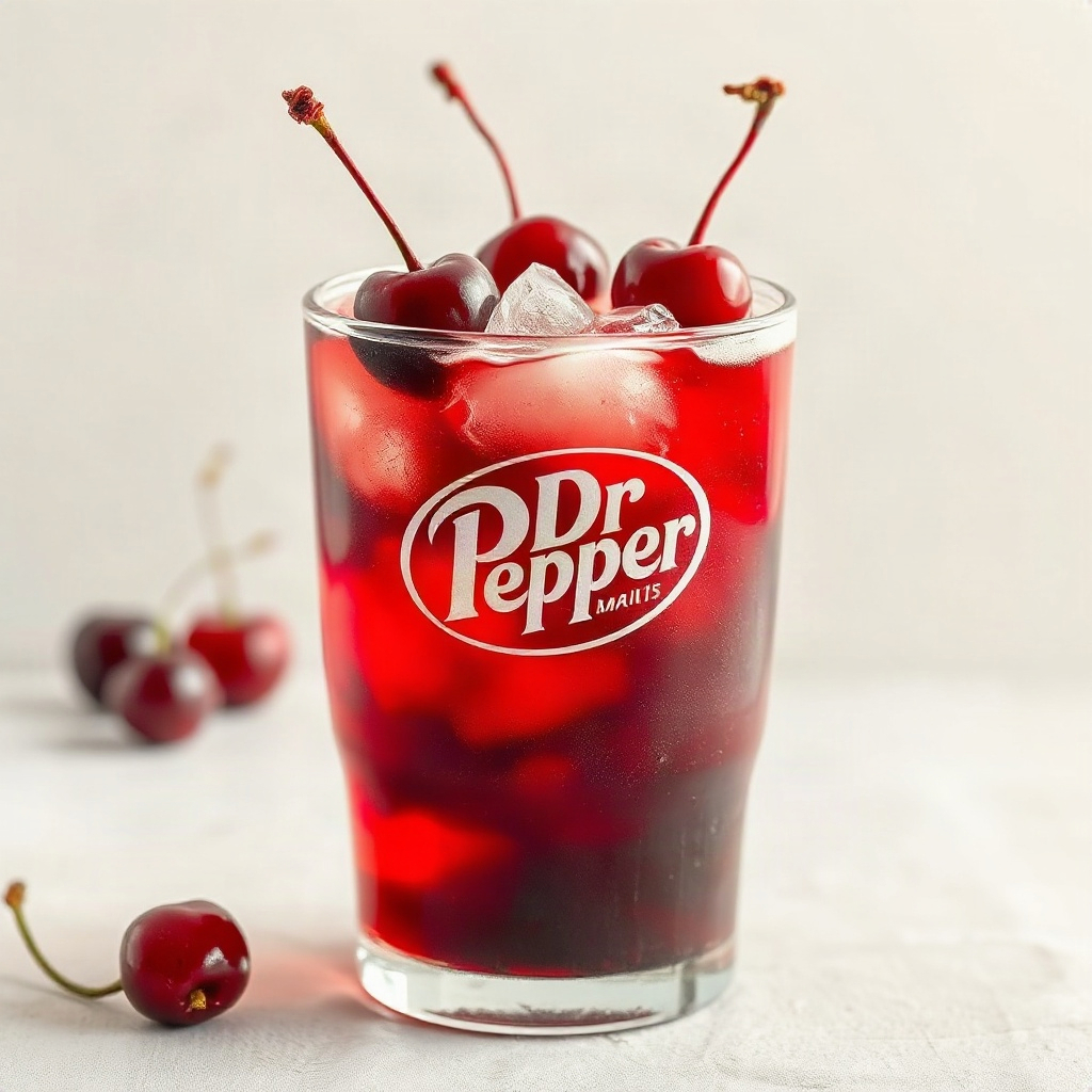 A finished Cherry Dirty Dr Pepper in a glass, showcasing the vibrant red color and fizz. — dirty cherry dr pepper
