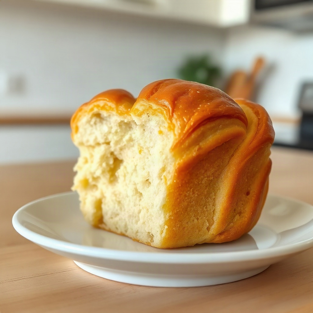 Plated cruffin, a croissant-muffin hybrid, showcasing its flaky layers and golden-brown crust.