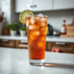 A completed Dirty Soda with visible ingredients like cream soda, flavored syrups, and ice in a glass.
