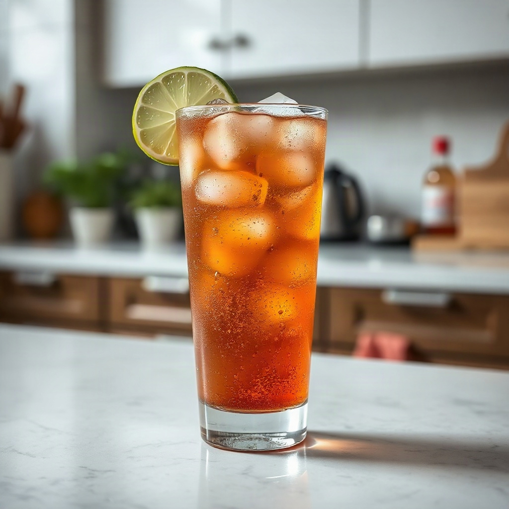 A completed Dirty Soda with visible ingredients like cream soda, flavored syrups, and ice in a glass.