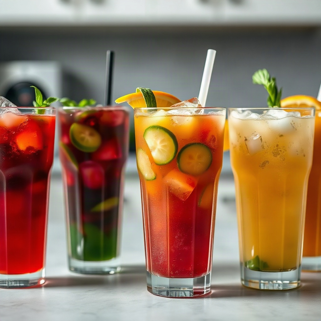 A plated dirty soda drink showcasing vibrant layers of color in a clear glass, representing the best dirty soda recipes.
