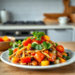 A plated finished dish from pantry staples recipes featuring various cooked vegetables and grains.