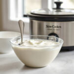 A bowl of homemade yogurt made in a slow cooker, creamy and smooth. — how to make yogurt with slow cooker