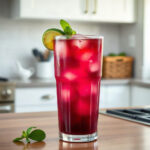 A finished healthy dirty soda, showcasing a refreshing drink with vibrant colors in a glass.