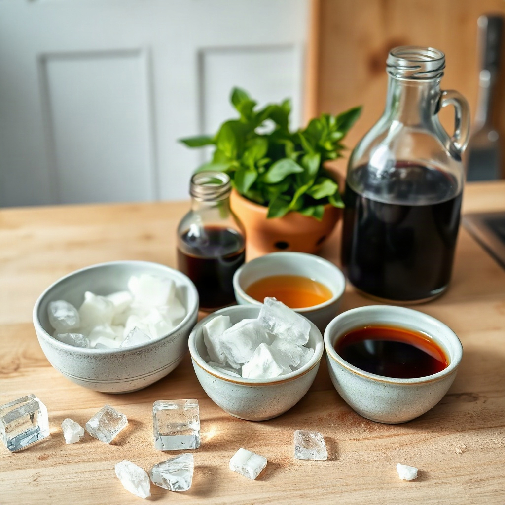 Homemade Dirty Soda: How to Make Viral Dirty Sodas Without a Soda Shop 4 Raw ingredients for homemade dirty soda, including small bowls of syrups and mixers on a counter.