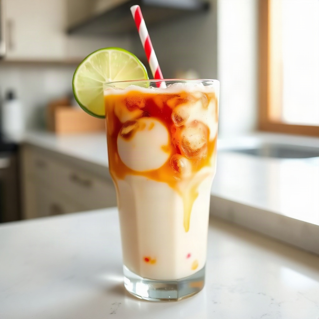 Homemade Dirty Soda: How to Make Viral Dirty Sodas Without a Soda Shop 6 A glass of homemade dirty soda topped with cream, syrup, and garnished with a slice of lime.
